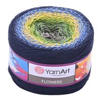 Obrázok ku produktu Pletacia bavlnená priadza YarnArt FLOWERS 250 sivá zelená žltá modrá