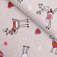 Obrázok ku produktu DEKORAČNÁ LÁTKA vianočná soby béžová červená