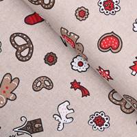 Obrázok ku produktu DEKORAČNÁ LÁTKA vianočná perník červená hnedá béžová