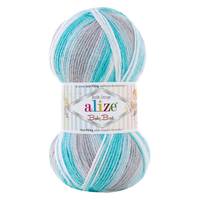 Obrázok ku produktu Pletacia priadza Alize BABY BEST BATIK 7264 biela sivá modrá tyrkysová