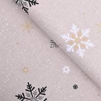 Obrázok ku produktu DEKORAČNÁ LÁTKA vločky béžová biela čierna zlatá