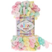 Obrázok ku produktu Pletacia priadza Alize PUFFY COLOR 5862 biela žltá ružová zelená