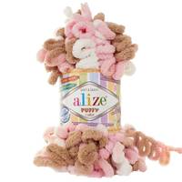 Obrázok ku produktu Pletacia priadza Alize PUFFY COLOR 6046 hnedá ružová smotanová