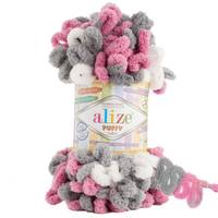 Obrázok ku produktu Pletacia priadza Alize PUFFY COLOR 6070 sivá tmavá ružová biela