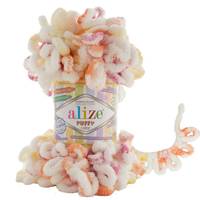 Obrázok ku produktu Pletacia priadza Alize PUFFY COLOR 6244 biela oranžová ružová žltá