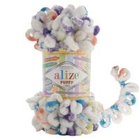 Obrázok ku produktu Pletacia priadza Alize PUFFY COLOR 7539 biela fialová modrá žltá oranžová