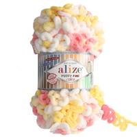 Obrázok ku produktu Pletacia priadza Alize PUFFY FINE COLOR 5942 biela ružová žltá