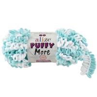 Obrázok ku produktu Pletacia priadza Alize PUFFY MORE 6269 biela modrá svetlá tyrkysová