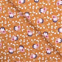 Obrázok ku produktu BAVLNENÁ LÁTKA vtáčik okrová biela ružová