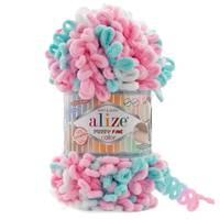 Obrázok ku produktu Pletacia priadza Alize PUFFY FINE COLOR 6377 biela ružová modrá