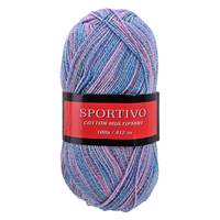 Obrázok ku produktu Pletacia priadza Vlnap SPORTIVO COTTON MULTIPRINT ponožková priadza 10133 modrá ružová zelená biela