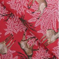 Obrázok ku produktu DEKORAČNÁ LÁTKA vianočná jeleň a vločky červená hnedá