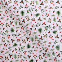 Obrázok ku produktu BAVLNENÁ LÁTKA vianočná imelo vetvičky biela zelená červená