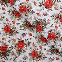 Obrázok ku produktu BAVLNENÁ LÁTKA vianočná imelo kytičky červená hnedá zelená biela