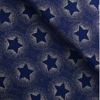 Obrázok ku produktu BAVLNENÁ LÁTKA vianočná hviezdy modrá tmavá