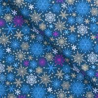 Obrázok ku produktu BAVLNENÁ LÁTKA vianočná vločky zlatá biela červená na zelenom