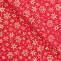 Obrázok ku produktu BAVLNENÁ LÁTKA vianočná zlaté hviezdy na červenom