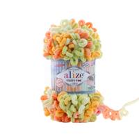 Obrázok ku produktu Pletacia priadza Alize PUFFY FINE COLOR 6313 zelená oranžová