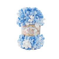 Obrázok ku produktu Pletacia priadza Alize PUFFY FINE COLOR 6371 biela modrá