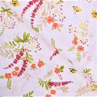 Obrázok ku produktu DEKORAČNÁ LÁTKA kvety a včely biela oranžová