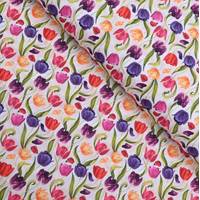 Obrázok ku produktu BAVLNENÁ LÁTKA kvety tulipány fialová žltá červená zelená