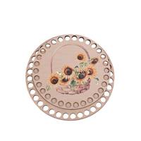 Obrázok ku produktu Drevené dno na košík okrúhle maľované košík slnečnice