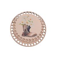 Obrázok ku produktu Drevené dno na košík okrúhle maľované topánka kvety