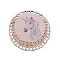 Obrázok ku produktu Drevené dno na košík okrúhle maľované kôň jednorožec