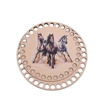 Obrázok ku produktu Drevené dno na košík okrúhle maľované kone tri