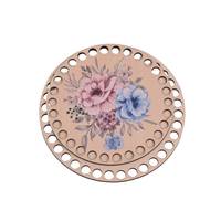 Obrázok ku produktu Drevené dno na košík okrúhle maľované kvety