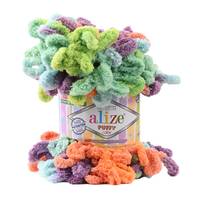 Obrázok ku produktu Pletacia priadza Alize PUFFY COLOR 4530 oranžová zelená fialová modrá