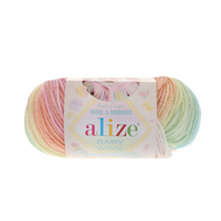 Obrázok ku produktu Pletacia vlna Alize BABY WOOL BATIK 3563 modrá zelená oranžová ružová