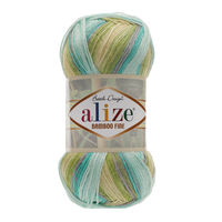 Obrázok ku produktu Pletacia priadza Alize BAMBOO FINE BATIK 5518 biela zelená sivá žltá