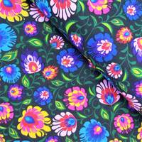 Obrázok ku produktu BAVLNENÁ LÁTKA folklórna čierna ružová zelená