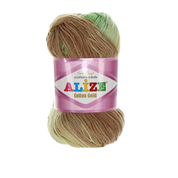 Obrázok ku produktu Pletacia priadza Alize COTTON GOLD BATIK 3305 zelená hnedá béžová