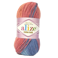 Obrázok ku produktu Pletacia priadza Alize COTTON GOLD BATIK 5952 modrá červená