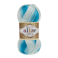 Obrázok ku produktu Pletacia priadza Alize DIVA BATIK 2130 biela modrá