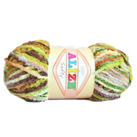 Obrázok ku produktu Pletacia priadza Alize SOFTY 51299 zelená sivá oranžová béžová